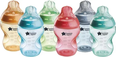 Produktbild von Tommee Tippee - Natural Start Anti-Kolik-Babyflasche 260ml, brustähnl. Sauger, Anti-Kolikventil, selbst steril., Zubehör, farbenfreudig, 6er-Pack