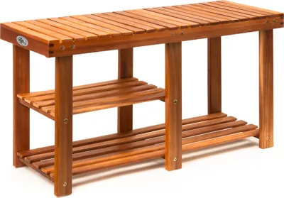 Produktbild von CASARIA® Schuhbank mit Sitzfläche 87 x 45 x 30 cm 160kg Belastbarkeit 3 Ebenen Akazie Holz Massiv Flur Diele Bad Sitzbank Schuhregal Schuhschrank Braun