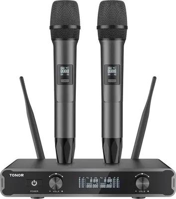 Zdjęcie produktu dla Mikrofony bezprzewodowe do karaoke, zasięg 60 m, 5 kanałów UHF