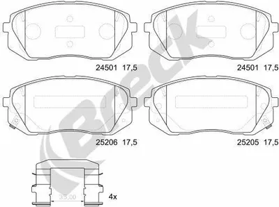 Produktbild von BRECK 25205 00 701 00 Bremsbeläge Satz Vorne Bremsklötze für HYUNDAI Tucson (TL, TLE) für KIA SPORTAGE (SL)
