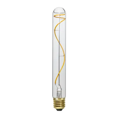A single, clear product shot of a tubular LED light bulb with a filament. The bulb is positioned vertically against a plain white background.