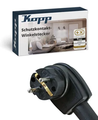 Produktbild von Kopp Schutzkontakt-Winkelstecker, Vollgummi, IP44, Schwarz, für Kabel bis 3 x 2,5 mm²