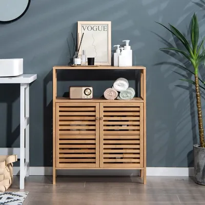 Immagine prodotto di Mobile da bagno autoportante in bambù con ripiano aperto 64 x 27,5 x 80 cm naturale