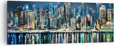 Produktbild von Bild auf Leinwand - Leinwandbild - Stadt Aussicht Wasser - 140x50cm - Wand Bild - Wanddeko - Leinwanddruck - Bilder - Kunstdruck - Wanddekoration - Leinwand bilder - Wandkunst - AB140x50-3461