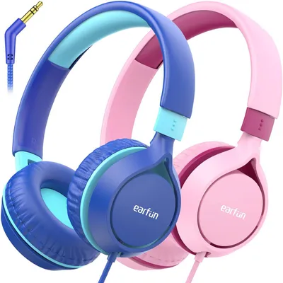 Image de Casques pour enfants avec câble, limiteur de volume, qualité stéréo HD. Parfaits pour l'éducation et l'apprentissage en ligne. Couleur : bleu