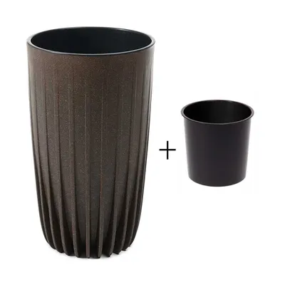 Produktbild von Blumentopf Set mit Einsatz, Eco 100% Recycelt, 2 Töpfe Hoch, Coffee Espresso
