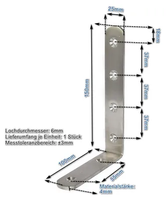 Produktbild von Edelstahl Winkel 150x100x25mm Lochwinkel Montagewinkel Verbinder