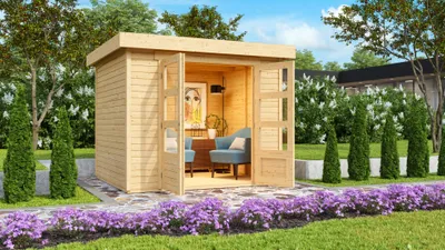 Produktbild von Karibu Gartenhaus "Calabar 3" SET naturbelassen mit Boden und Dachfolie