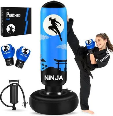 Produktbild von Famanu Aufblasbare Boxsack für Kinder - Boksset mit Handschuhen - 168 cm