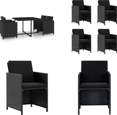 Produktbild von vidaXL 5 tlg. Garten Essgruppe mit Auflagen Poly Rattan Schwarz - Gartenmöbel-Set - Gartenmöbel-Sets - Gartentisch Und Stühle - Gartentische Und Stühle