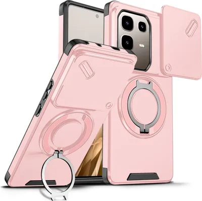 Immagine prodotto di Custodia a doppio strato per Infinix Note 50 Pro+, copertura scorrevole per la fotocamera e supporto ad anello magnetico Rosa