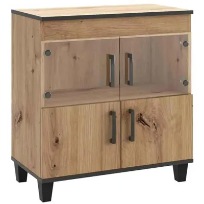 Produktbild von Kommode Vitrine P6 mit Glastüren & Holztüren, Sideboard in Loft Stil, Eiche Artisan