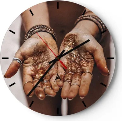 Produktbild von Wanduhr - Rund - Glasuhr - Hände Strand Gold - 40x40cm - Schleichendes Uhrwerk - Lautlos - zum Aufhängen bereit - Dekoration Modern - Wanddekoration aus Glas - C3AR40x40-5055