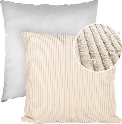Produktbild von Dekokissen Kissenhülle mit Reißverschluss Sofakissen 40x40cm mit Füllung Einfarbig Cordsamt Creme