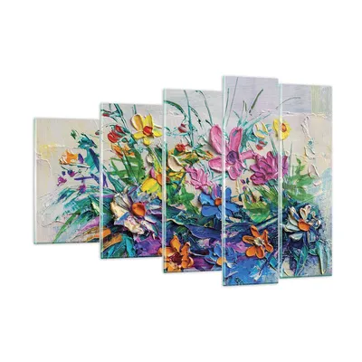 Produktbild von Bilder auf glas - 5 Teile - Blumen die Farben pastos - 150x100cm - Glasbilder - Wandbilder - Bilder - zum Aufhängen bereit - Wanddekoration aus Glas - Glas Bilder - Wandbild auf Glas - GEG150x100-4521