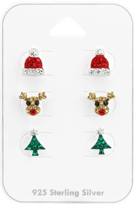Produktbild von Ohrstecker Set 925 Sterling Silber Weihnachten mit Kristallen