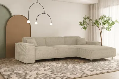 Produktbild von Ecksofa Designersofa GLORIA in Stoff Scala Sand Ottomane Rechts