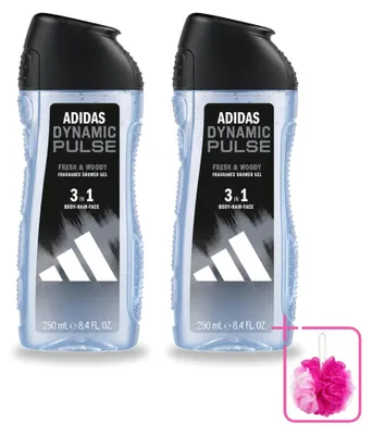 Zdjęcie produktu dla 2 sztuki żelu pod prysznic Adidas Dynamic Pulse 3-w-1 - 250 ml - zestaw ekonomiczny