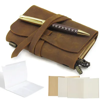 Image de Cahier de voyage 14x11 cm, en cuir véritable, rechargeable, idéal pour les voyages