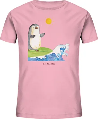 Produktbild von Mr. & Mrs. Panda Kleinkinder T-Shirt Pinguin Surfer 9-11 Jahre (134/146) - Baumwolle Pink - Geschenk, Hawaii, Teenager, Kindershirt, Jungen, Optimistisch, Motiviert, Urlaub