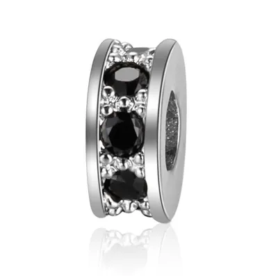 Obrázok produktu pre Šperk Korálky 5 ks, Charm Spacer Korálky na náramky trblietavé, 3x7,5 mm, strieborné s čiernym kameňom