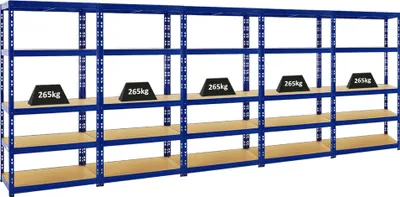 Produktbild von Mega Deal | 5x Schwerlastregal Tiger | HxBxT 180x90x45 cm |  Fachlast 265kg | Blau