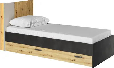 Produktbild von Furniture24 Bett Qubic QB-11, Jugendbett mit 2 Schubladen, Federkernmatratze 90 x 200 cm, Staraum in Kopfteil und LED Beleuchtung