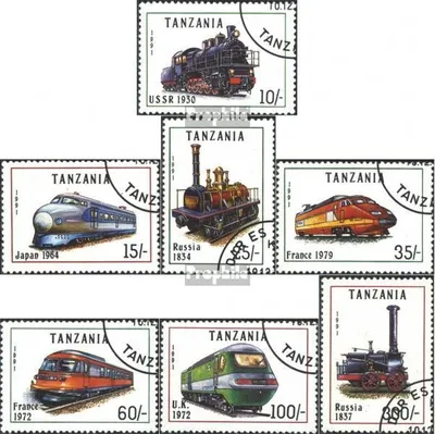 Produktbild von Briefmarken Tansania 1991 Mi 1022-1028 (kompl.Ausg.) gestempelt Lokomotiven und Triebwagen