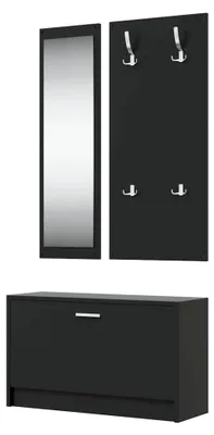 Produktbild von Flurmöbel Set 3-TLG. Garderobenset Garderobe Kompaktgarderobe Dielenmöbel Flureinrichtung Flurgarderobe Wandgarderobe Schwarz Holzwerkstoff