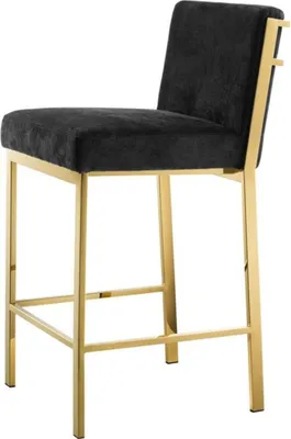 Produktbild von Casa Padrino Luxus Barstuhl Schwarz / Gold 43 x 54 x H. 91 cm - Designer Edelstahl Barhocker mit Samtstoff - Barmöbel