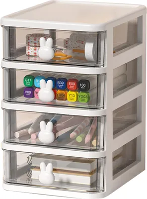 Obrázok produktu pre Stolový úložný box, viacúrovňový, priehľadný plast, veľká kapacita, králičie držadlo, malý organizér do zásuvky na knihy, ceruzky atď