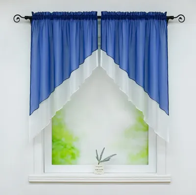 Produktbild von Delien Voile Scheibengardine Bogen 2-Teilige Kleinfenster Vorhang Tunnelzug Kurzstores Doppelschichtige Küchengardinen, Dunkelblau BxL 120x125cm