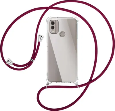 Produktbild von Handykette Backcover-Schutzhülle mit Band (Metall silberfarben) für Nokia C22 4G (6.5'') - dunkelrot