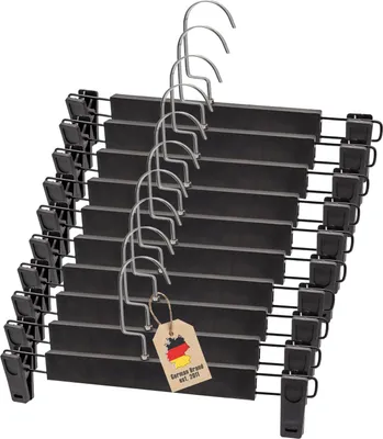 Produktbild von Intirilife Hosenbügel in MATT SCHWARZ - 10 Stück Hosenbügel aus Kunststoff und Metall für Röcke und Hosen - Kleiderbügel Klemmbügel Rockbügel Wäschebügel Rockspanner Hosenspanner