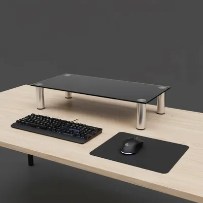 Produktbild von TV- & Monitorständer aus Glas 80 cm breit, Tragkraft 30 kg, Chromfüße – Schwarz