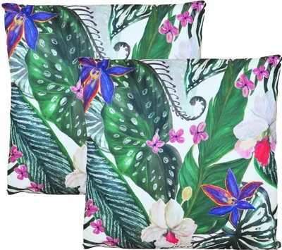 Produktbild von JACK 2er Set 45x45cm Motiv Outdoor Kissenhülle Kissenbezug Hülle Wasserfest Kissen Garten Stuhl Lotus Effekt, Farbe:Regenwald