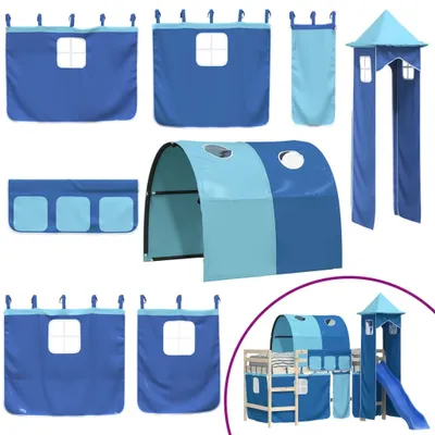 Image de vidaXL Rideaux pour lit mezzanine avec tunnel et tour Bleu