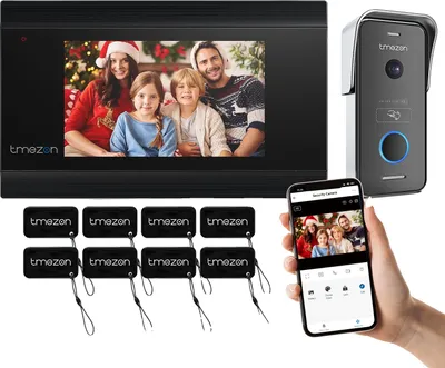 Zdjęcie produktu dla Wideodomofon, wyświetlacz 7 cali, rozdzielczość 1080p, połączenie bezprzewodowe, wodoodporność IP65, montaż na ścianie