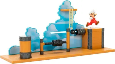 A Super Mario Bros. playset with a figure of Mario in his Fire Mario form.