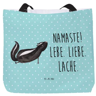 Produktbild von Mr. & Mrs. Panda Stoffbeutel Stinktier Yoga - Türkis Pastell - Geschenk, Pandatasche, Tasche, Lache, Namaste, Reisetasche, Tote Bag, Laptoptasche, Strandtasche, Raubtier
