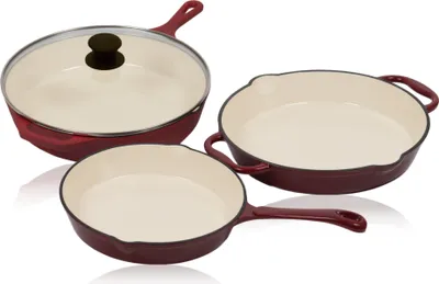 Produktbild von Mahlzeit 3-teiliges Pfannenset, Ø 24cm, Ø 29,5cm, Ø 29cm, Dark Cherry, Gußeisenbratpfanne