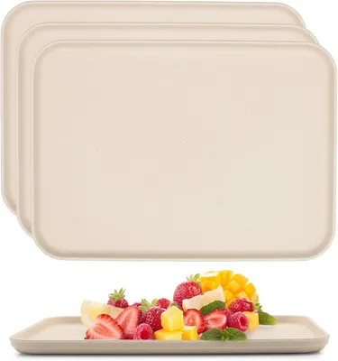 Obrázok produktu pre Podnosy obdĺžnikové 4 ks, plast, béžová, pre kuchyňa