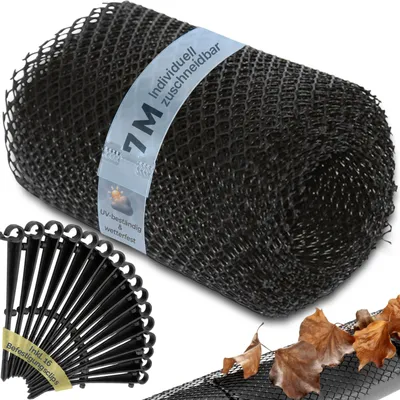 Produktbild von MONZANA® Dachrinnenschutz 7m inkl. 16 Befestigungsclips wetterfest Laubschutz Regenrinne Laubfang zuschneidbar schwarz