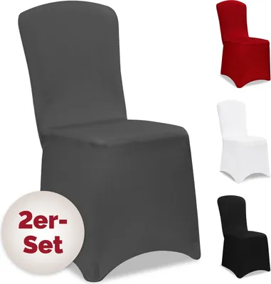 Produktbild von DETEX® Stuhlhussen 2er Set Grau Stretch  Dehnbar 30°C Waschbar Hochzeit Stuhlbezug Hussen für Stühle Bezug Überzug Deko Esszimmerstühle ohne Armlehne