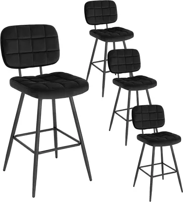 Produktbild von EUGAD 4er Set Barhocker, gut gepolstert, aus Samt Metall, Schwarz