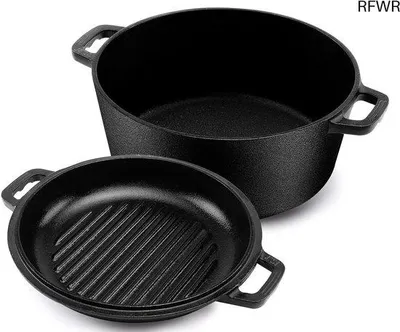 Produktbild von Gusseisen Pfanne mit Deckel für Grill und Kochen - 4,7 l, schwarz