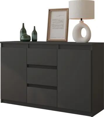 Immagine prodotto di FURNICA - MIKEL - Cassettiera / credenza con 3 cassetti e 2 ante - grigio antracite H75cm L120cm P35cm