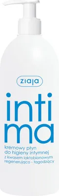 A white bottle with a pump dispenser for intimate hygiene.