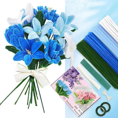 Productafbeelding van Pijpenreinigingsset, knutselset met 400 stuks chenilledraad voor bloemen, DIY, 4 kleuren, accessoires