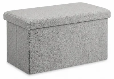 Imagen del producto de Banco con espacio de almacenamiento, tapizado en tejido tipo "teddy", plegable, acolchado, ideal para pasillos o dormitorios, dimensiones: 38x76x38 cm, baúl con asiento, color gris